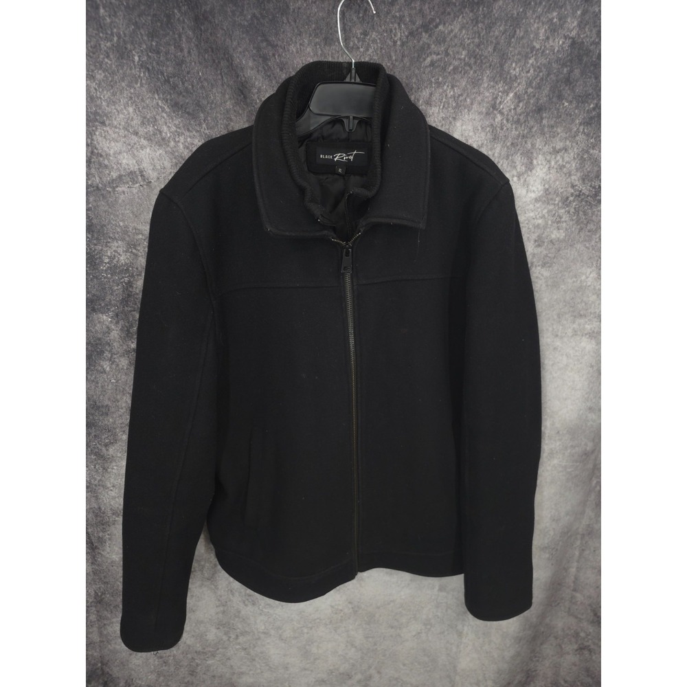 Black Rivet Jacket Mens XL Black Full Zip Quilt Lined Softshell Wool‎ Blend